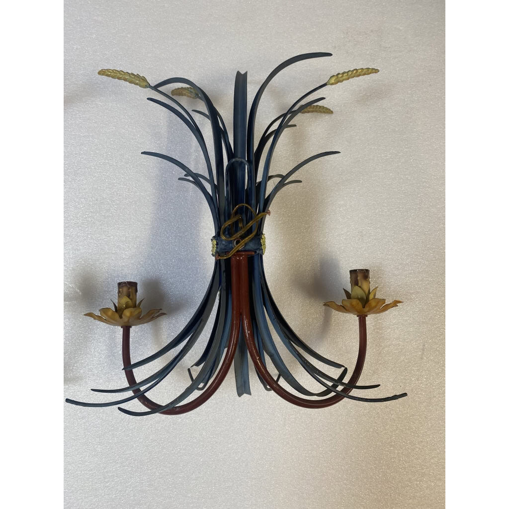 1970′ Paire D’Appliques Gerbe De Blé En Metal Peint | Biron 1970′ Paire D’Appliques Gerbe De Blé En Metal Peint