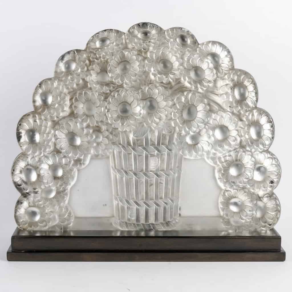 Fronton « Panier de Fleurs » verre blanc miroité de René LALIQUE | Biron ||||||||||