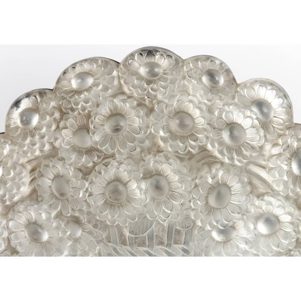 Fronton « Panier de Fleurs » verre blanc miroité de René LALIQUE | Biron Fronton "Panier de Fleurs" verre blanc miroité de René LALIQUE