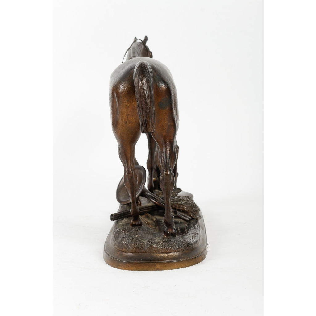 Cheval en bronze signé Lenordez. Retour de la chasse | Biron Cheval en bronze signé Lenordez. Retour de la chasse
