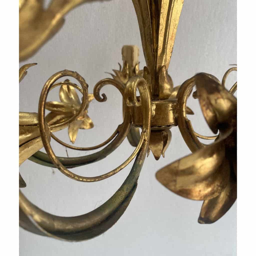 1970′ Lustre Aux Liserons Fer Doré 5 Bras | Biron 1970′ Lustre Aux Liserons Fer Doré 5 Bras