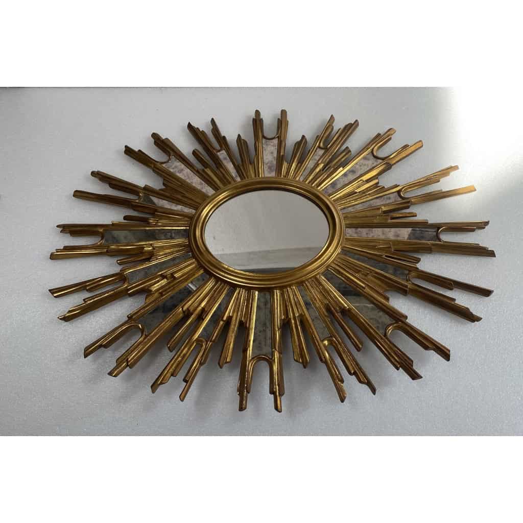 1970′ Miroir Soleil Ovale, Résine Dorée | Biron ||||||||||||||||