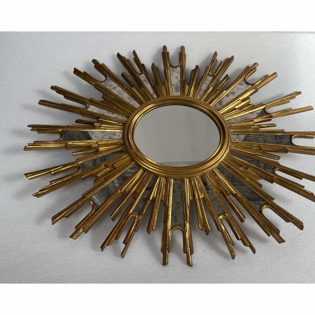 1970′ Miroir Soleil Ovale, Résine Dorée | Biron 1970′ Miroir Soleil Ovale, Résine Dorée