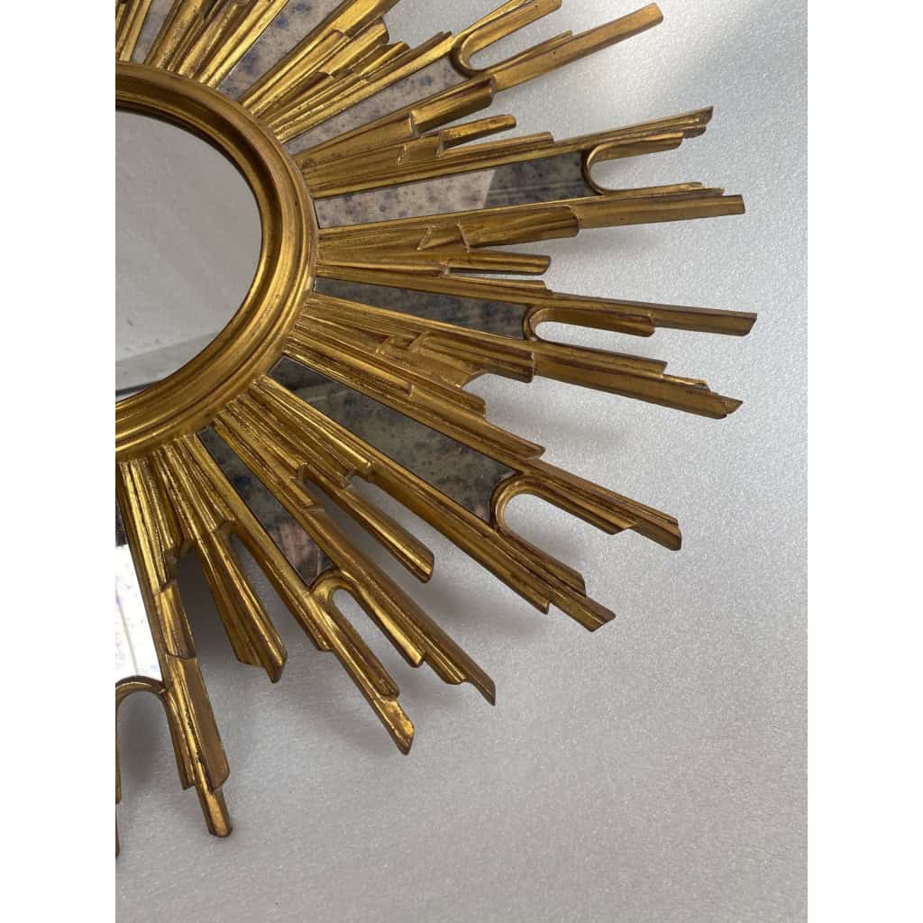 1970′ Miroir Soleil Ovale, Résine Dorée | Biron 1970′ Miroir Soleil Ovale, Résine Dorée