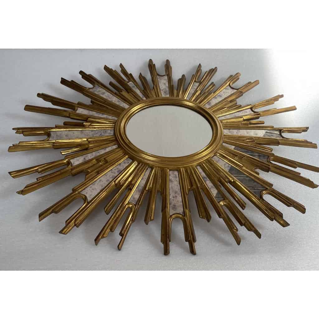 1970′ Miroir Soleil Ovale, Résine Dorée | Biron 1970′ Miroir Soleil Ovale, Résine Dorée