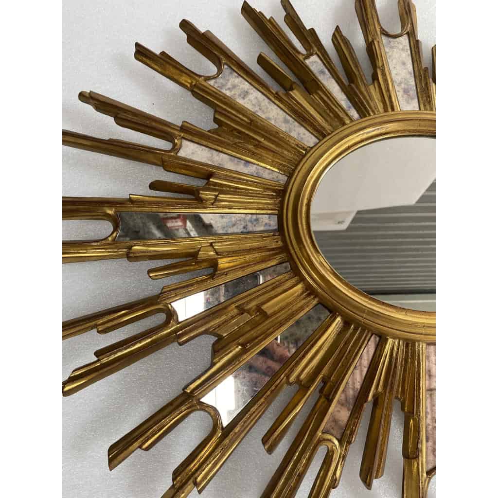 1970′ Miroir Soleil Ovale, Résine Dorée | Biron 1970′ Miroir Soleil Ovale, Résine Dorée