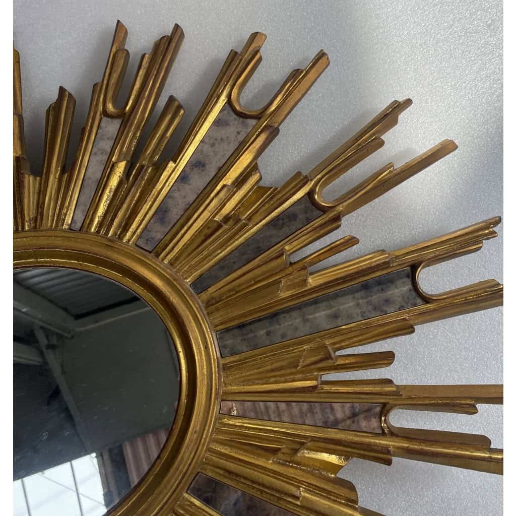 1970′ Miroir Soleil Ovale, Résine Dorée | Biron 1970′ Miroir Soleil Ovale, Résine Dorée