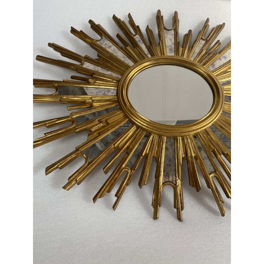 1970′ Miroir Soleil Ovale, Résine Dorée | Biron 1970′ Miroir Soleil Ovale, Résine Dorée