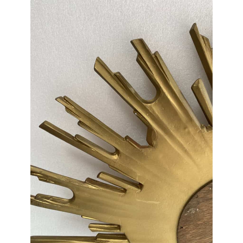 1970′ Miroir Soleil Ovale, Résine Dorée | Biron 1970′ Miroir Soleil Ovale, Résine Dorée