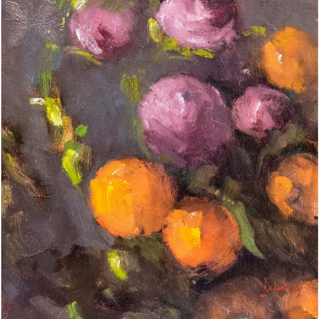 Tableau à l’huile intitulé « Les Fleurs du Bien » n°8 de l’artiste Isabelle Delannoy | Biron Isabelle Delannoy||
