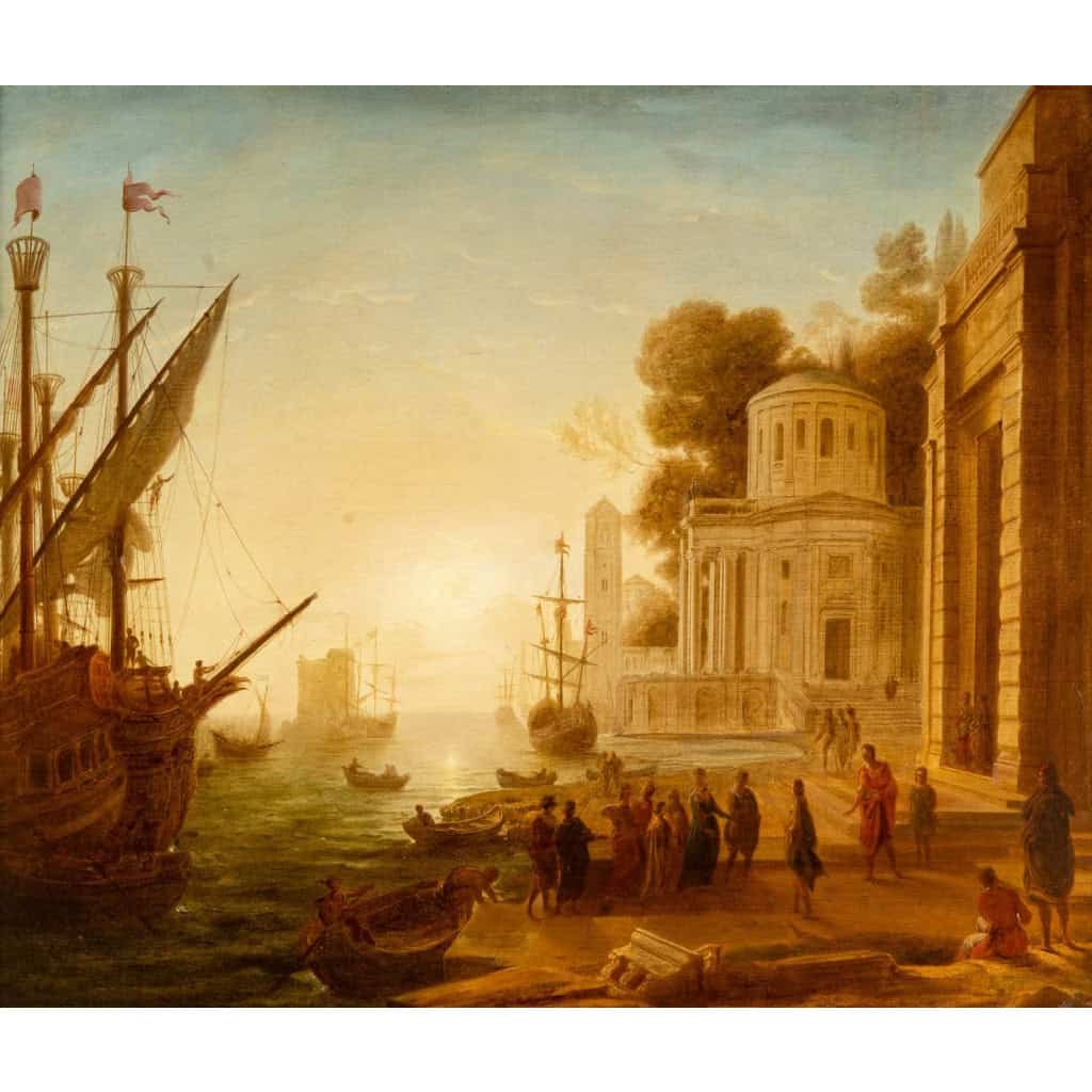 Claude Gellée dit Le Lorrain (d’après) Le débarquement de Cléopâtre école Française du XIXeme siècle | Biron Claude Gellée dit Le Lorrain (d’après) Le débarquement de Cléopâtre école Française du XIXeme siècle