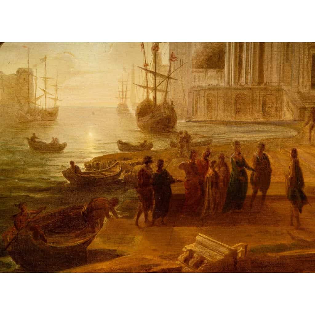 Claude Gellée dit Le Lorrain (d’après) Le débarquement de Cléopâtre école Française du XIXeme siècle | Biron Claude Gellée dit Le Lorrain (d’après) Le débarquement de Cléopâtre école Française du XIXeme siècle