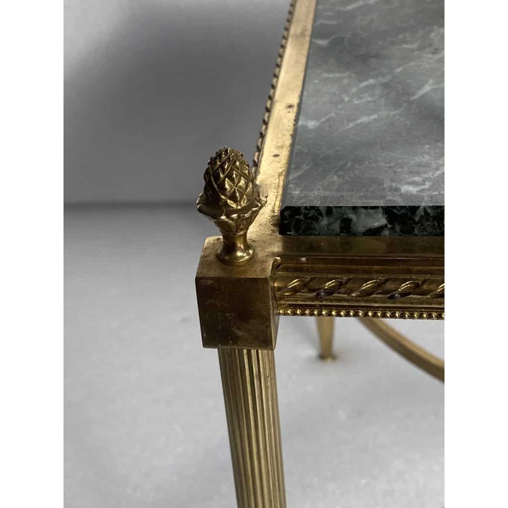 1950/70 Table Basse Ou Bout De Canapé Bronze Doré Maison Jansen Ou Maison Charles Ou Maison Bagués Plateau Marbre Vert De Mer Avec Entretoise 4
