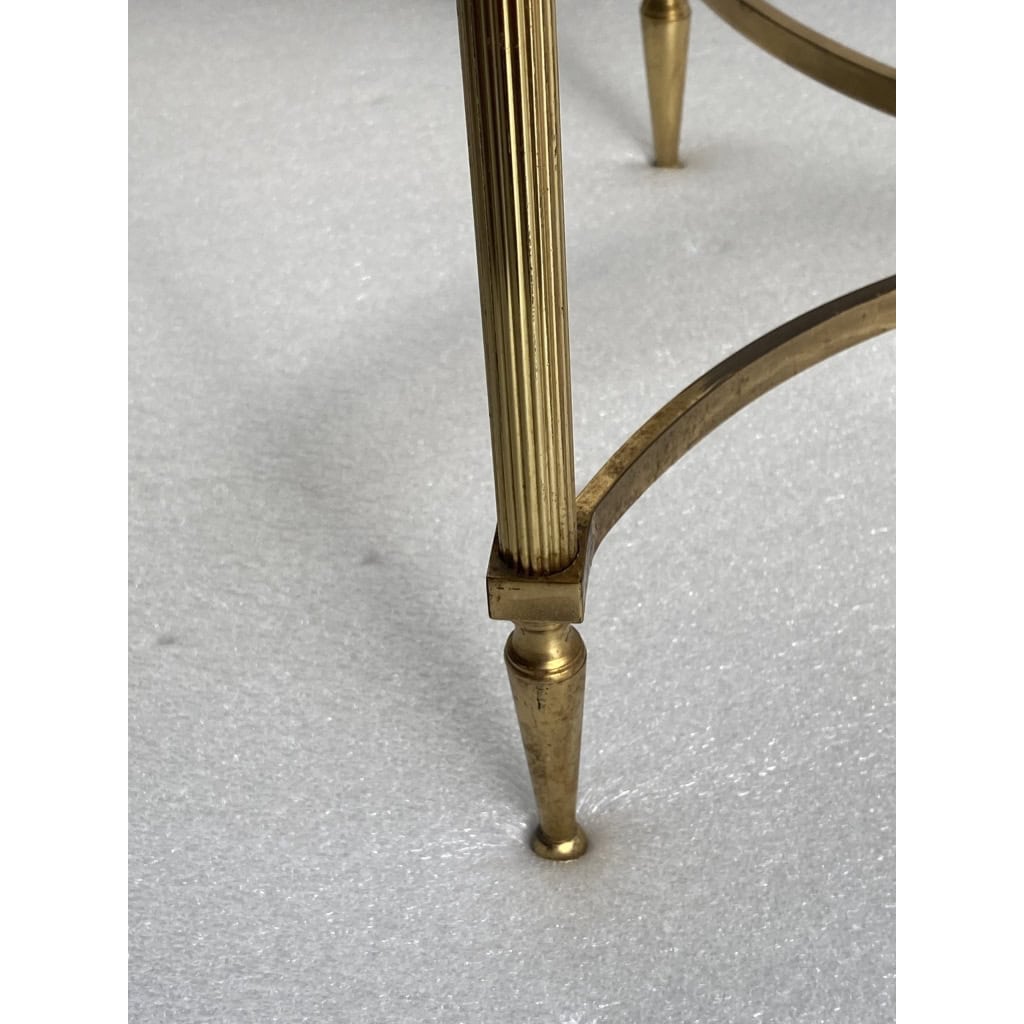 1950/70 Table Basse Ou Bout De Canapé Bronze Doré Maison Jansen Ou Maison Charles Ou Maison Bagués Plateau Marbre Vert De Mer Avec Entretoise 5