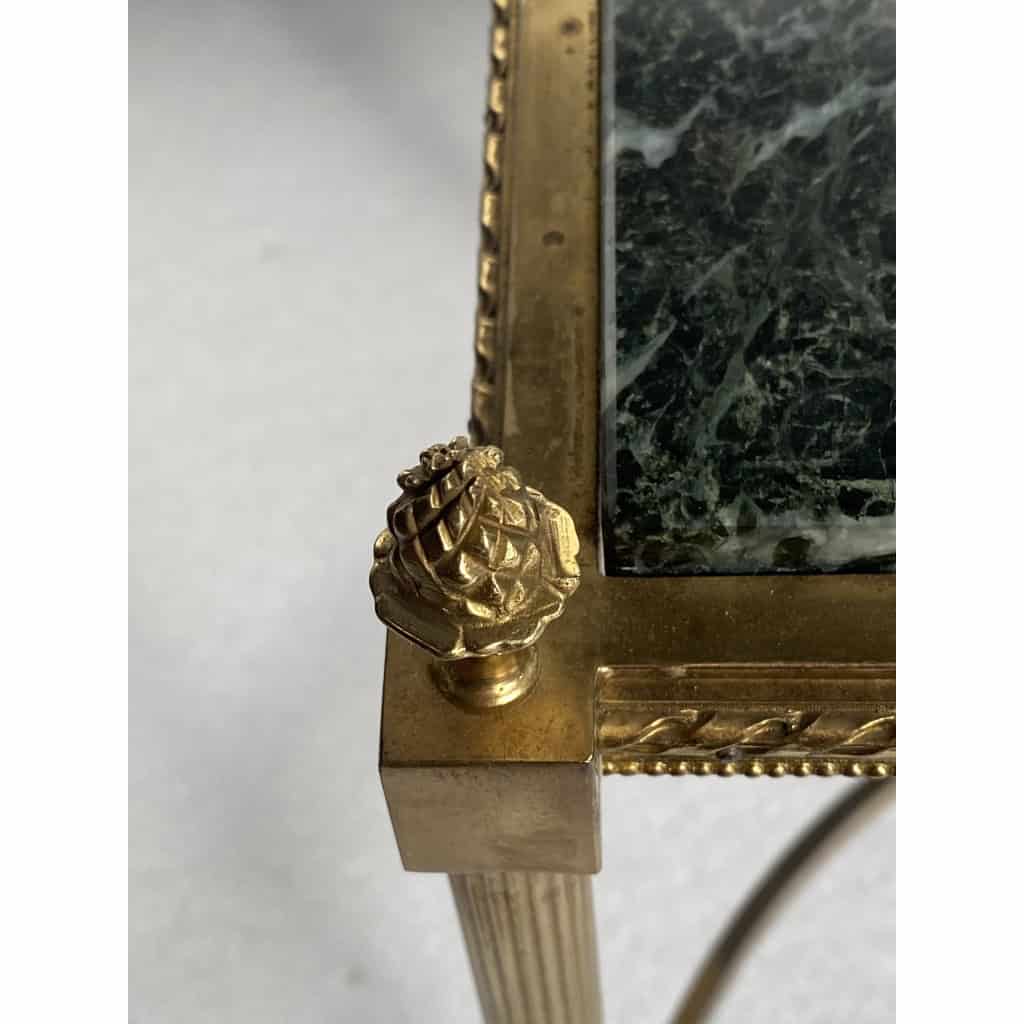 1950/70 Table Basse Ou Bout De Canapé Bronze Doré Maison Jansen Ou Maison Charles Ou Maison Bagués Plateau Marbre Vert De Mer Avec Entretoise 6