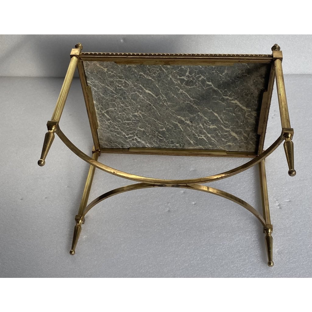 1950/70 Table Basse Ou Bout De Canapé Bronze Doré Maison Jansen Ou Maison Charles Ou Maison Bagués Plateau Marbre Vert De Mer Avec Entretoise 7