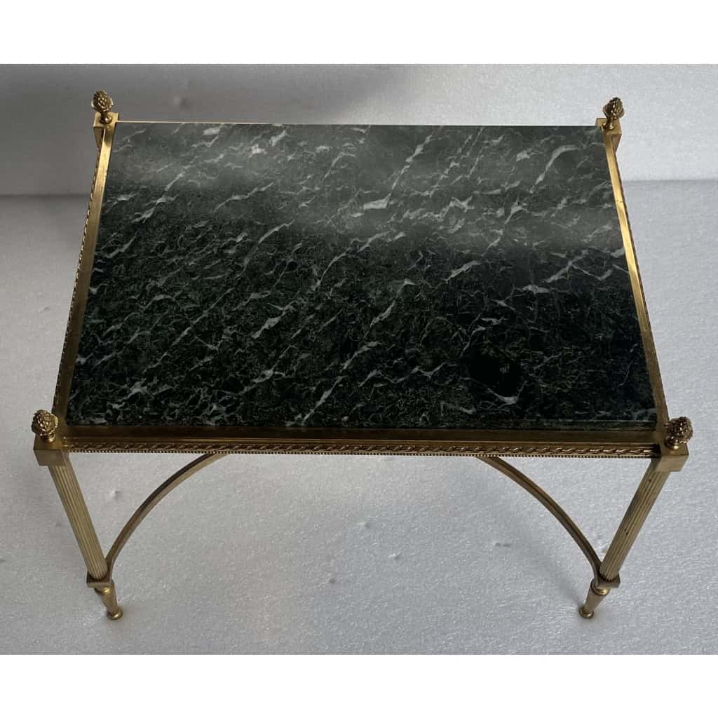 1950/70 Table Basse Ou Bout De Canapé Bronze Doré Maison Jansen Ou Maison Charles Ou Maison Bagués Plateau Marbre Vert De Mer Avec Entretoise 8