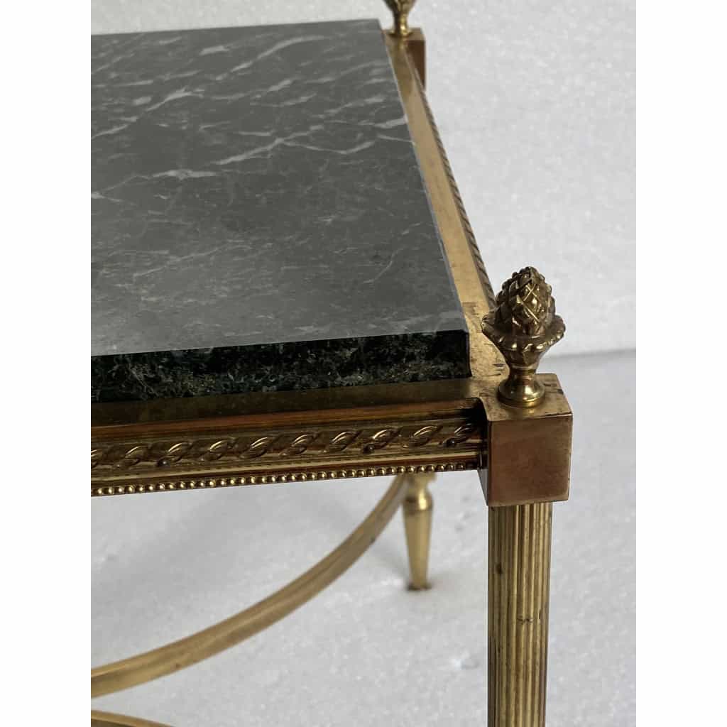 1950/70 Table Basse Ou Bout De Canapé Bronze Doré Maison Jansen Ou Maison Charles Ou Maison Bagués Plateau Marbre Vert De Mer Avec Entretoise 10