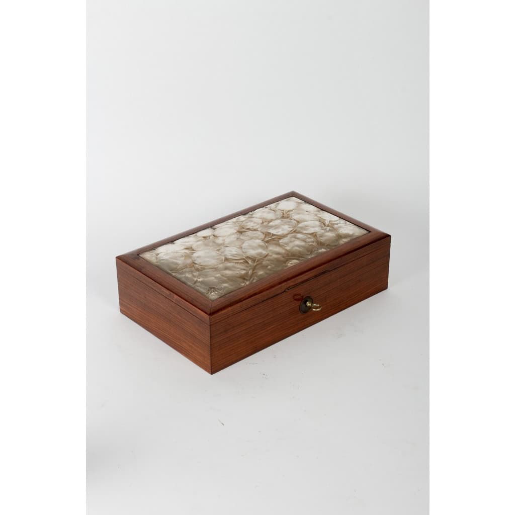 Coffret Boîte « Monnaie du Pape » verre blanc patiné sépia et bois de René LALIQUE | Biron Coffret Boîte "Monnaie du Pape" verre blanc patiné sépia et bois de René LALIQUE