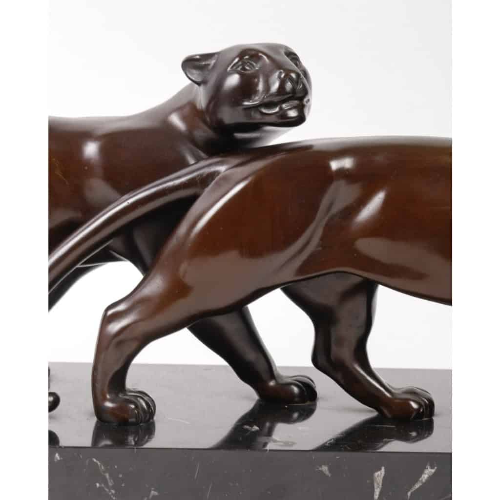 Couple de panthères en bronze, Alliot Début XXème siècle. | Biron Couple de panthères en bronze, Alliot Début XXème siècle.