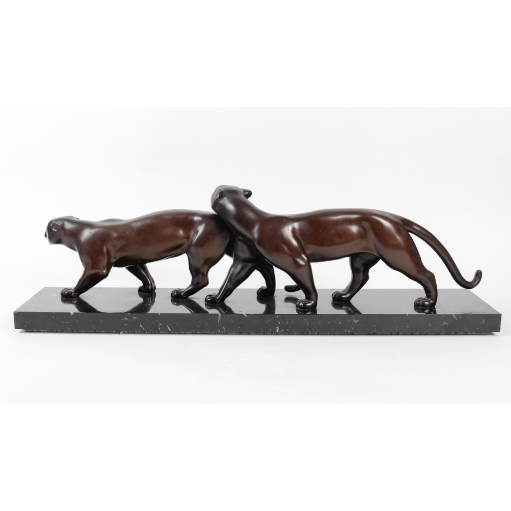 Couple de panthères en bronze, Alliot Début XXème siècle. | Biron Couple de panthères en bronze, Alliot Début XXème siècle.