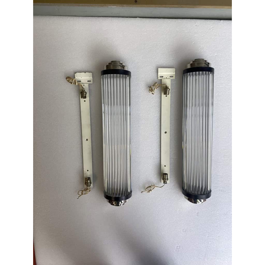 1970′ Paire d’appliques à Tubes de Verre DLG Genet Michon Ou Petitot | Biron 1970′ Paire d’appliques à Tubes de Verre DLG Genet Michon Ou Petitot