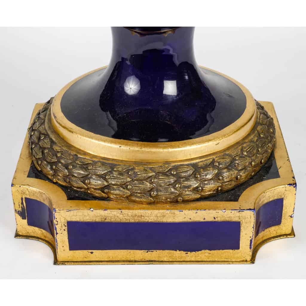 Paire de vases en porcelaine de Sèvres, Monture en bronze doré et ciselé, XIXème siècle | Biron Paire de vases en porcelaine de Sèvres, Monture en bronze doré et ciselé, XIXème siècle