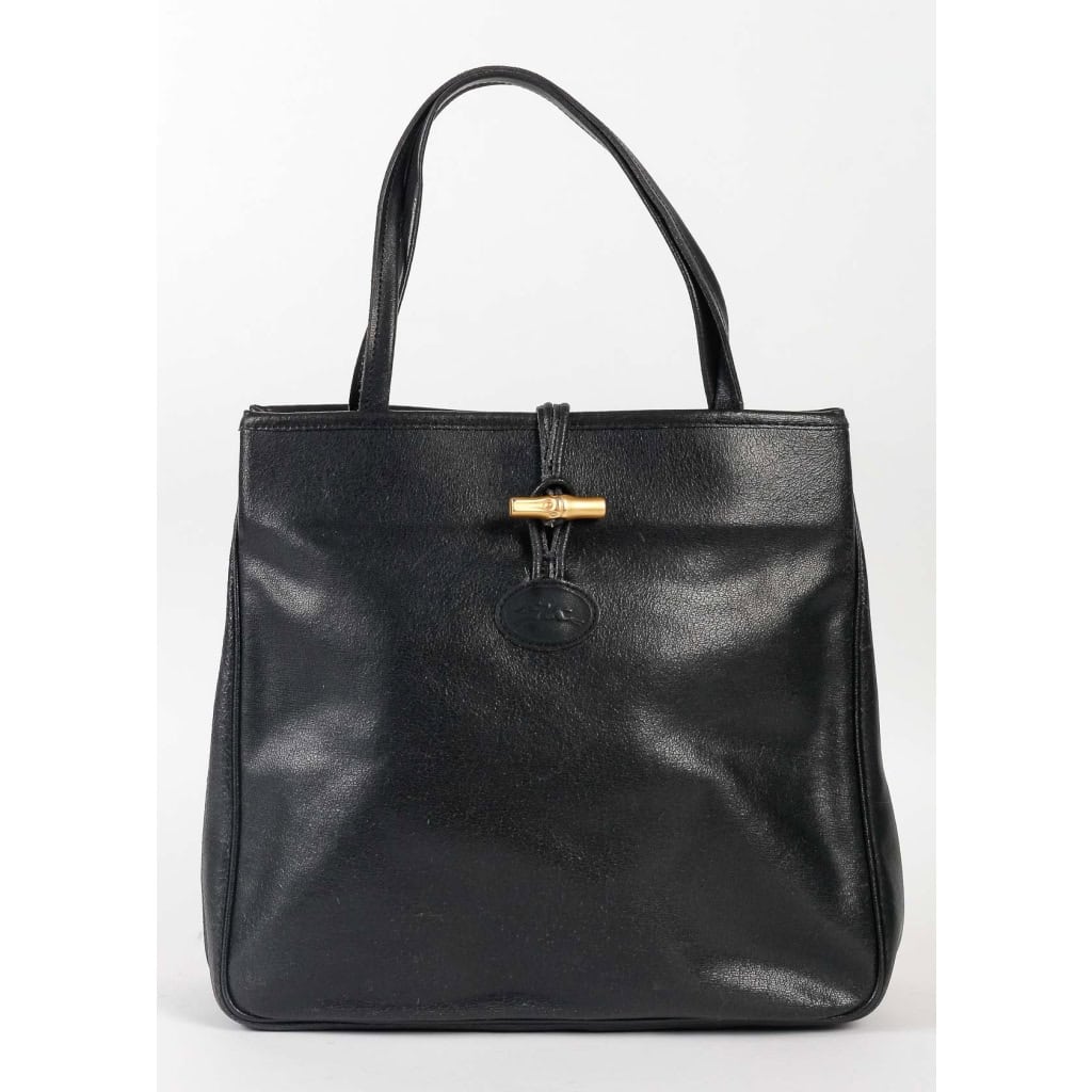 Sac à Main Vintage, Longchamp, Cuir Noir, XXème siècle. | Biron ||||||||