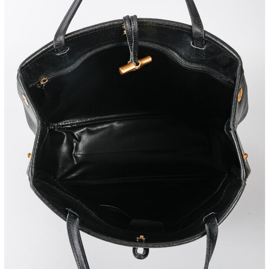 Sac à Main Vintage, Longchamp, Cuir Noir, XXème siècle. | Biron Sac à Main Vintage, Longchamp, Cuir Noir, XXème siècle.