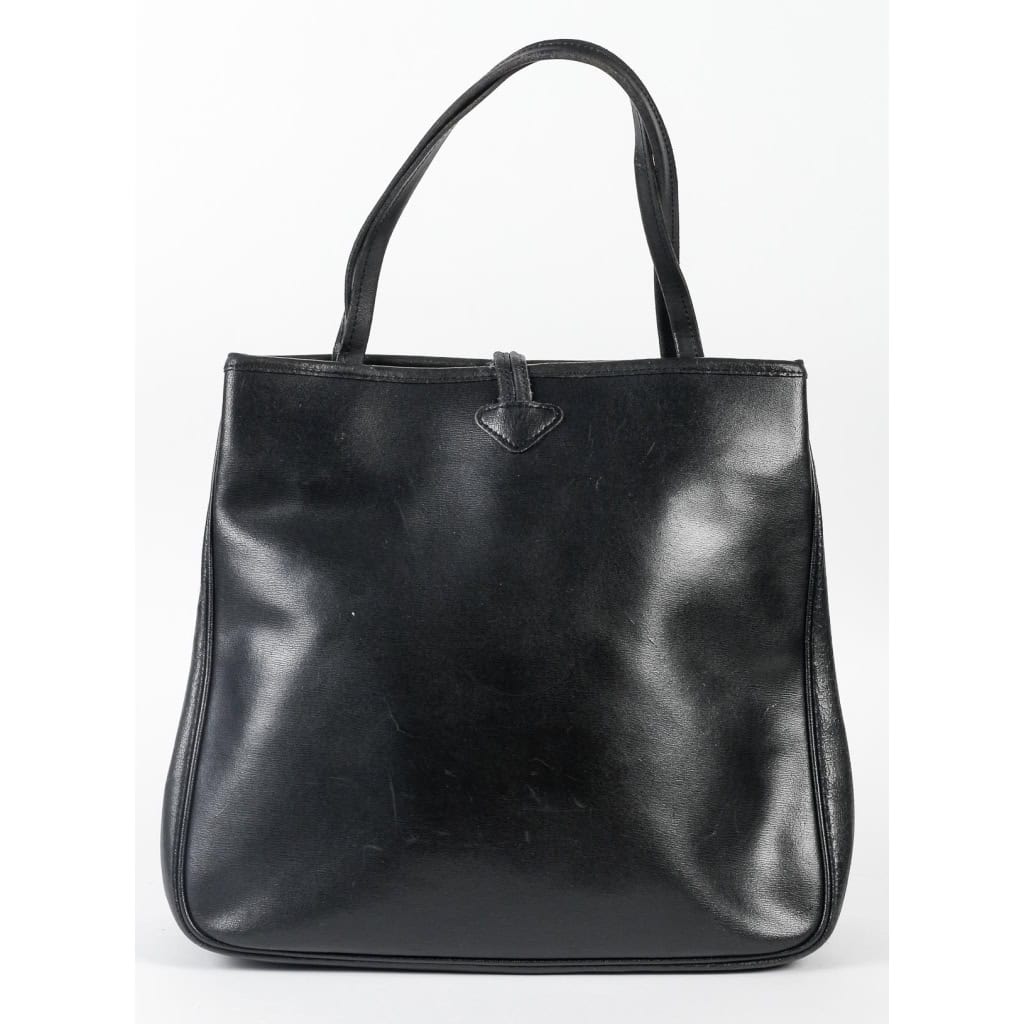 Sac à Main Vintage, Longchamp, Cuir Noir, XXème siècle. | Biron Sac à Main Vintage, Longchamp, Cuir Noir, XXème siècle.