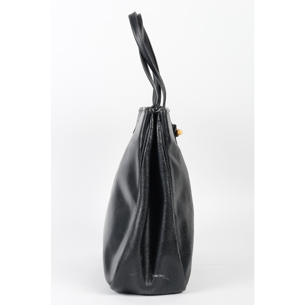 Sac à Main Vintage, Longchamp, Cuir Noir, XXème siècle. | Biron Sac à Main Vintage, Longchamp, Cuir Noir, XXème siècle.
