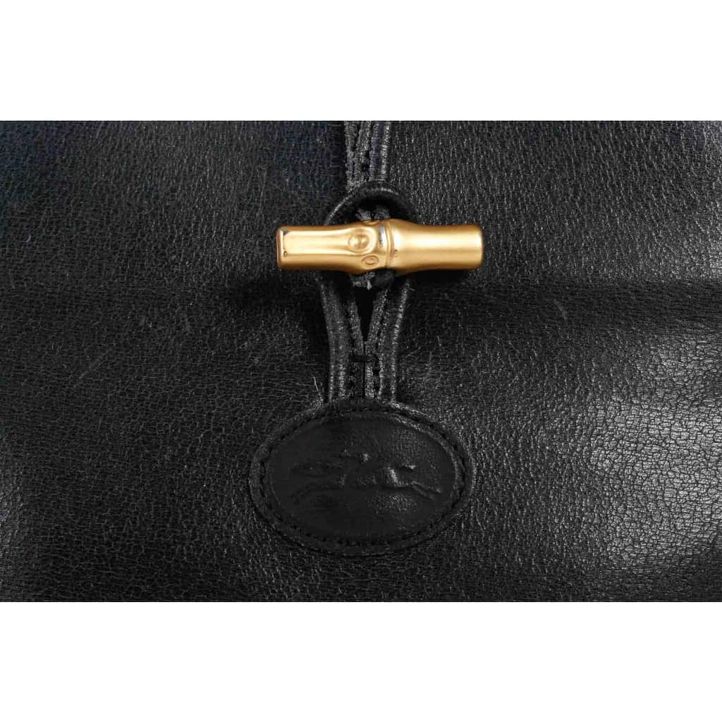 Sac à Main Vintage, Longchamp, Cuir Noir, XXème siècle. | Biron Sac à Main Vintage, Longchamp, Cuir Noir, XXème siècle.