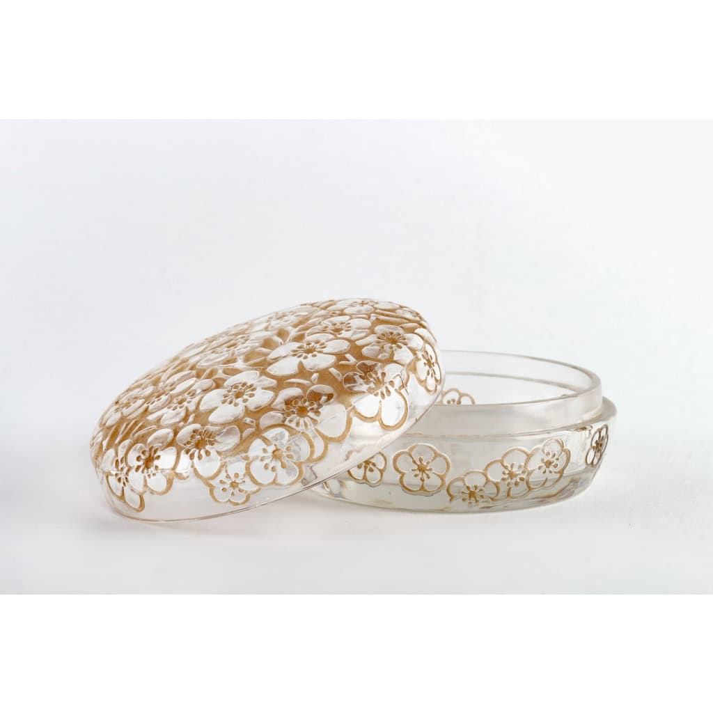 Boîte « Emiliane » verre blanc patiné sépia de René LALIQUE | Biron Boîte "Emiliane" verre blanc patiné sépia de René LALIQUE