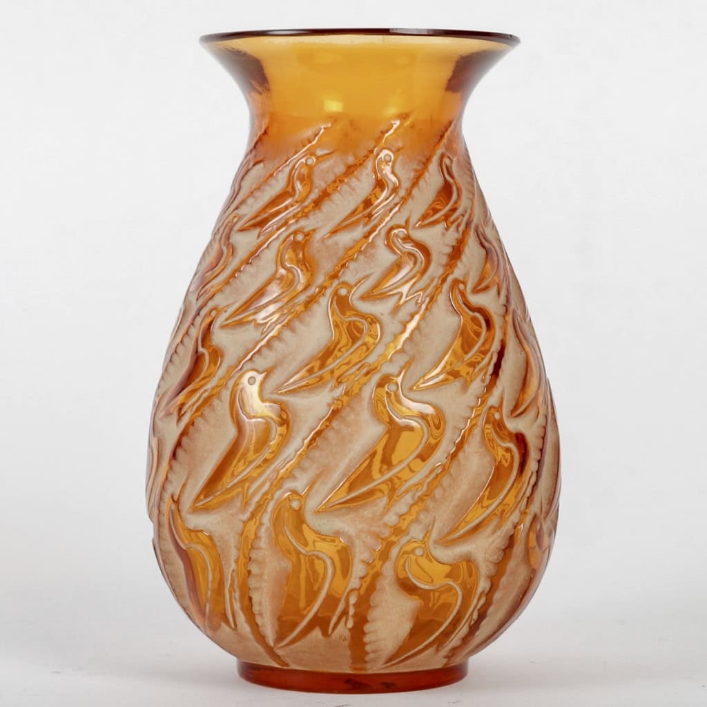 Vase « Canards » verre jaune ambré patiné beige de René LALIQUE | Biron ||||||