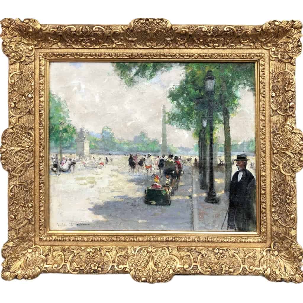 HERVE Jules Tableau Impressionniste 20è siècle Animation aux Champs Elysées huile sur toile signée Certificat d’authenticité | Biron |||||||||||