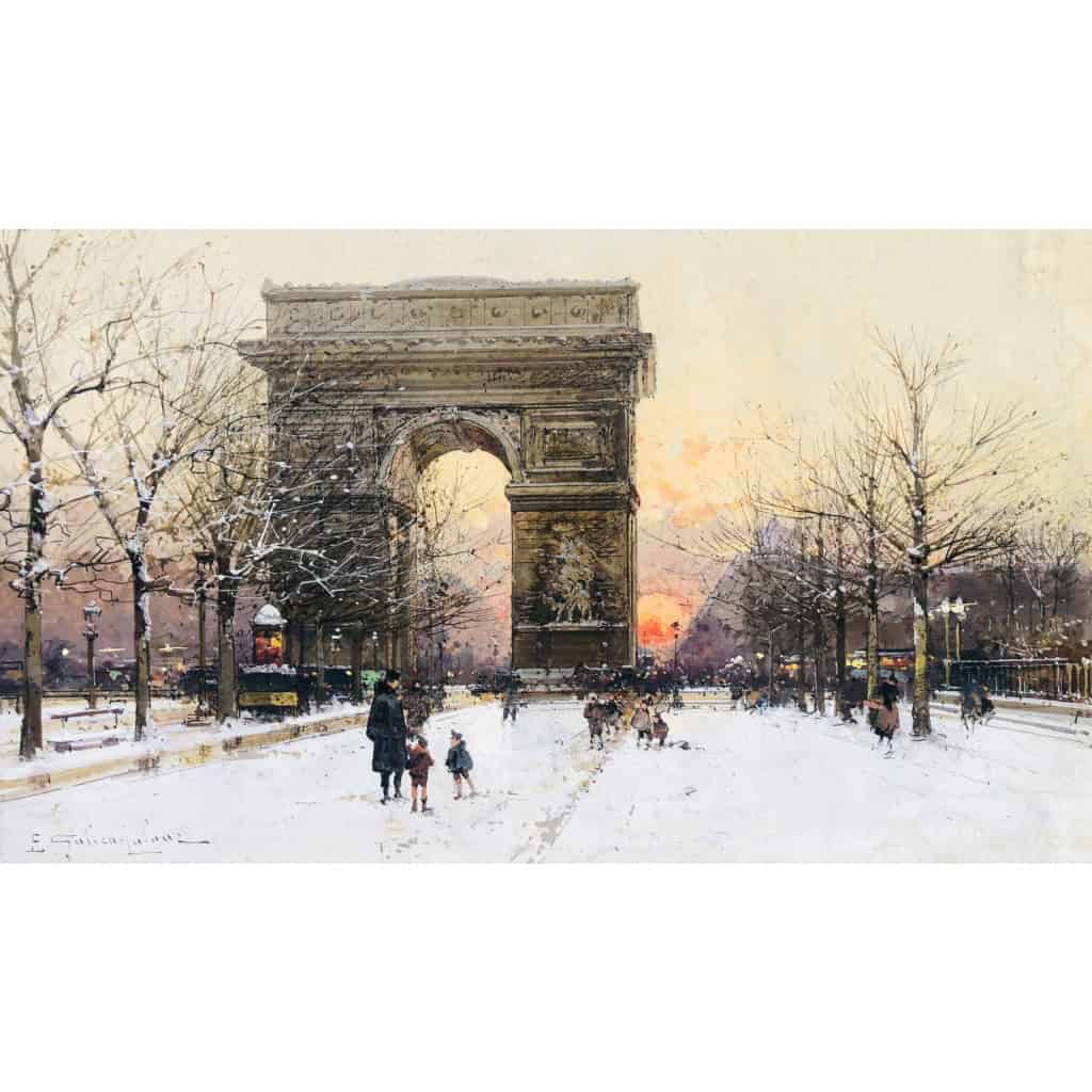 GALIEN LALOUE Peinture Française 20è Paris Les Champs Elysées Et l’Arc De Triomphe en hiver Gouache signée Certificat d’authenticité | Biron GALIEN LALOUE Peinture Française 20è Paris Les Champs Elysées Et l'Arc De Triomphe en hiver Gouache signée Certificat d’authenticité