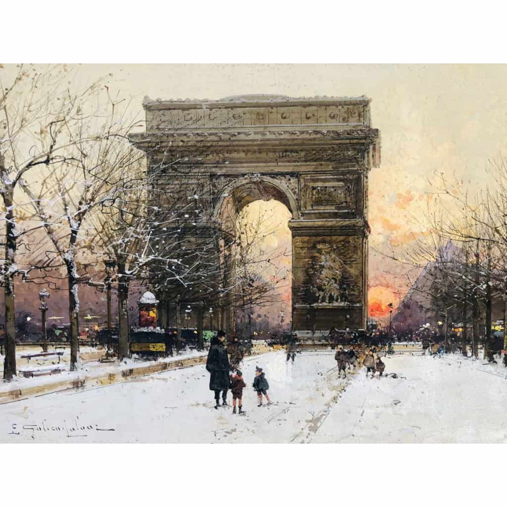 GALIEN LALOUE Peinture Française 20è Paris Les Champs Elysées Et l’Arc De Triomphe en hiver Gouache signée Certificat d’authenticité | Biron GALIEN LALOUE Peinture Française 20è Paris Les Champs Elysées Et l'Arc De Triomphe en hiver Gouache signée Certificat d’authenticité