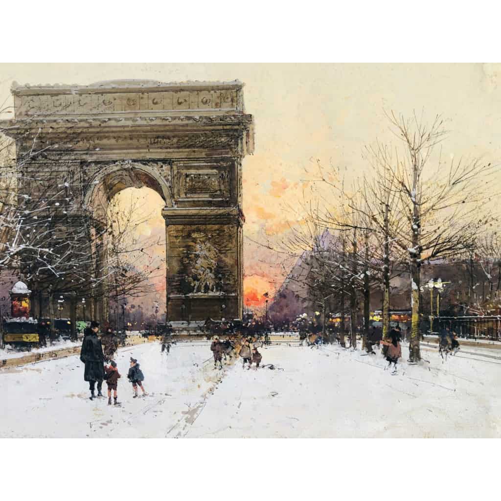 GALIEN LALOUE Peinture Française 20è Paris Les Champs Elysées Et l’Arc De Triomphe en hiver Gouache signée Certificat d’authenticité | Biron GALIEN LALOUE Peinture Française 20è Paris Les Champs Elysées Et l'Arc De Triomphe en hiver Gouache signée Certificat d’authenticité