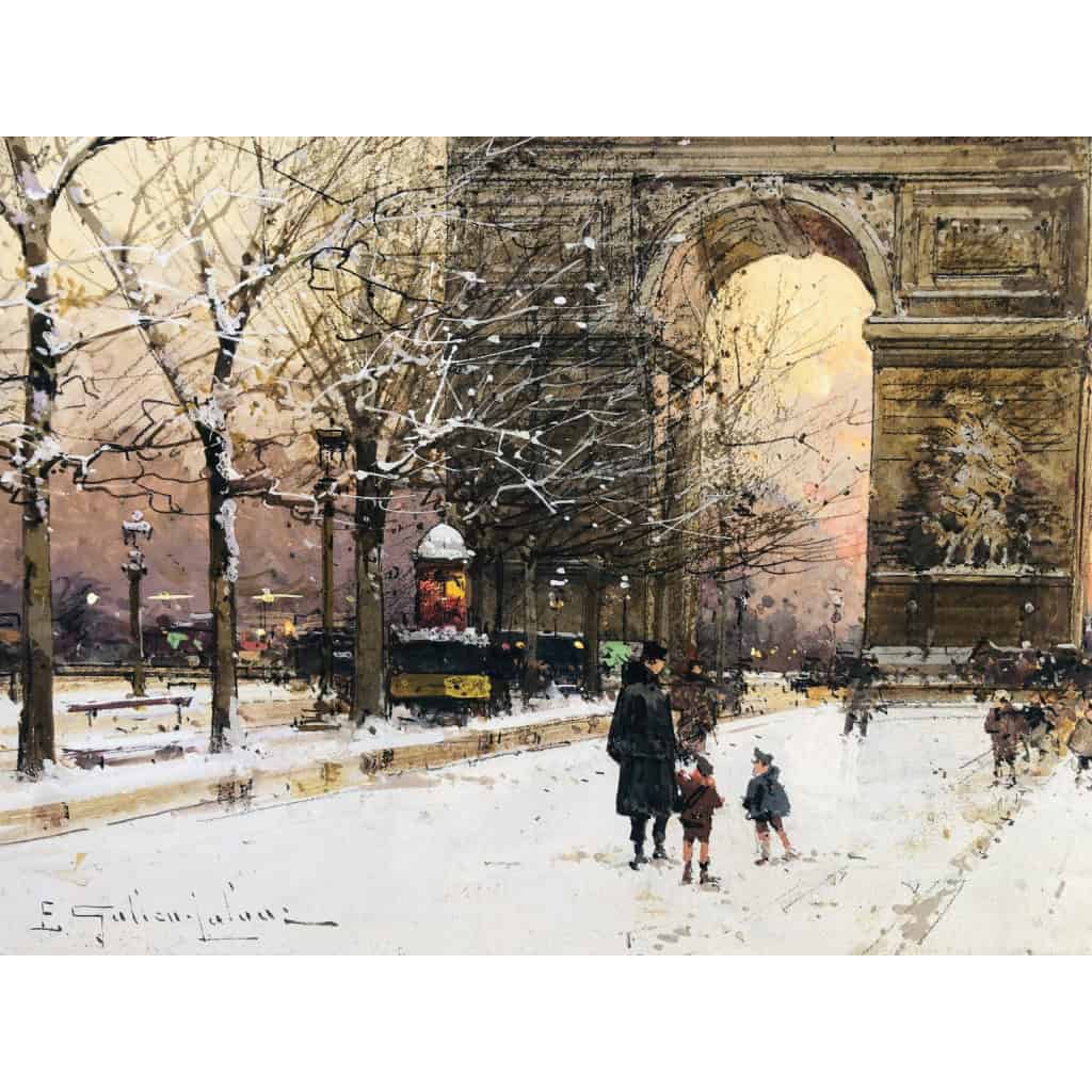GALIEN LALOUE Peinture Française 20è Paris Les Champs Elysées Et l’Arc De Triomphe en hiver Gouache signée Certificat d’authenticité | Biron GALIEN LALOUE Peinture Française 20è Paris Les Champs Elysées Et l'Arc De Triomphe en hiver Gouache signée Certificat d’authenticité