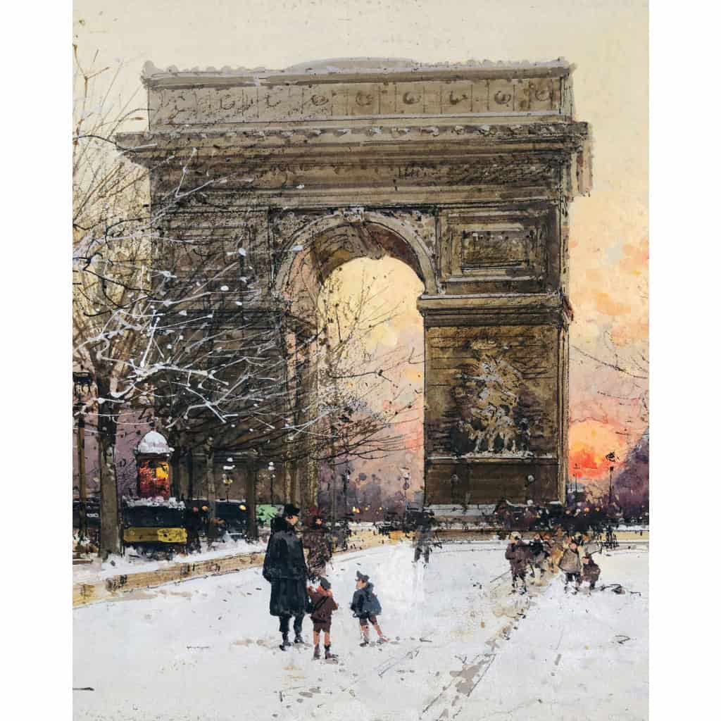 GALIEN LALOUE Peinture Française 20è Paris Les Champs Elysées Et l’Arc De Triomphe en hiver Gouache signée Certificat d’authenticité | Biron GALIEN LALOUE Peinture Française 20è Paris Les Champs Elysées Et l'Arc De Triomphe en hiver Gouache signée Certificat d’authenticité
