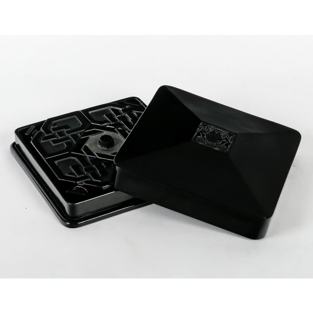 Boite « Quatre Flacons » verre noir de René LALIQUE pour D’Orsay | Biron |||||||||||||