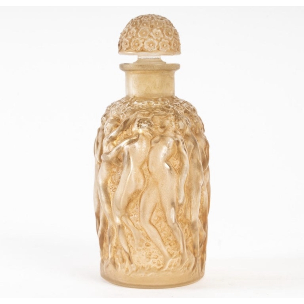 Flacon « Calendal » verre blanc patiné sépia de René LALIQUE pour Molinard | Biron Flacon "Calendal" verre blanc patiné sépia de René LALIQUE pour Molinard
