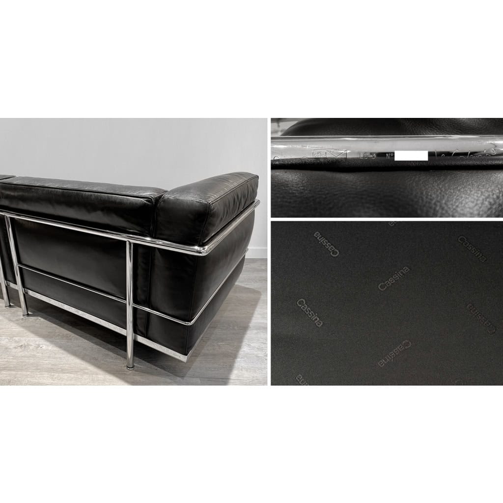 Paire de Canapés LC3 cuir noir de Le Corbusier & Cassina