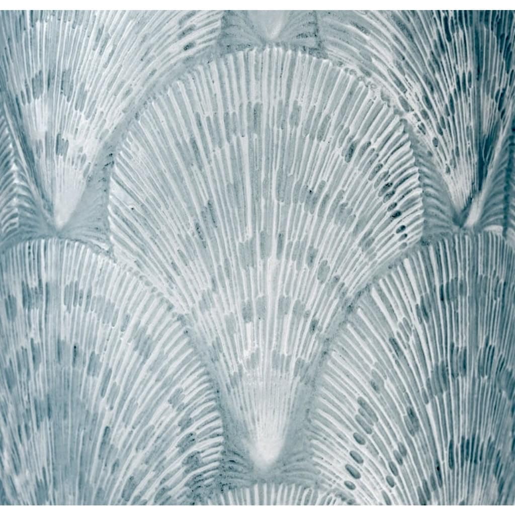 Vase « Coquilles » verre blanc patiné bleu de René LALIQUE | Biron Vase "Coquilles" verre blanc patiné bleu de René LALIQUE