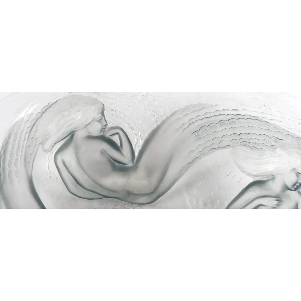 Coupe « Calypso » verre blanc patiné bleu de René LALIQUE | Biron Coupe "Calypso" verre blanc patiné bleu de René LALIQUE
