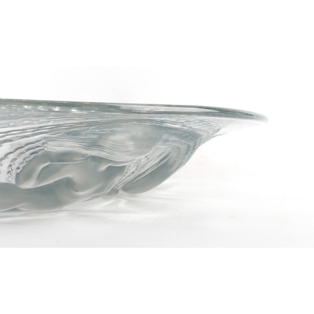 Coupe « Calypso » verre blanc patiné bleu de René LALIQUE | Biron Coupe "Calypso" verre blanc patiné bleu de René LALIQUE