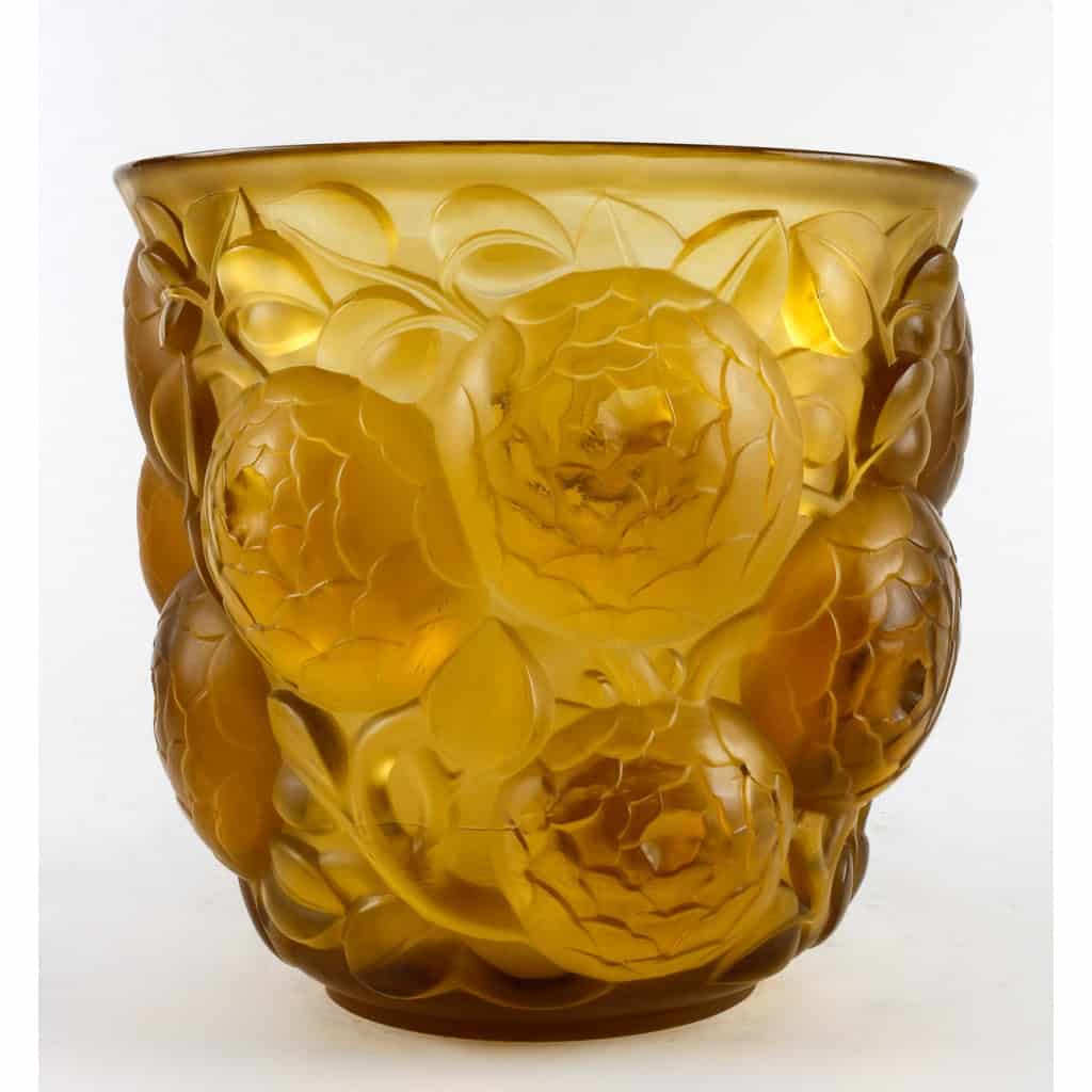 Vase « Oran » verre jaune ambré de René LALIQUE | Biron Vase "Oran" verre jaune ambré de René LALIQUE