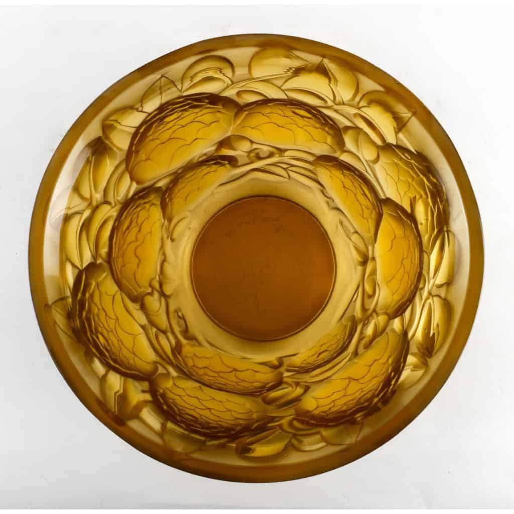 Vase « Oran » verre jaune ambré de René LALIQUE | Biron Vase "Oran" verre jaune ambré de René LALIQUE