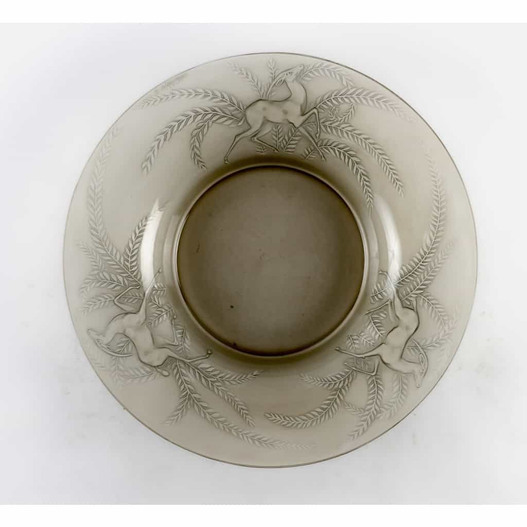 Coupe « Gazelles » verre gris topaze clair patiné de René LALIQUE | Biron ||||||