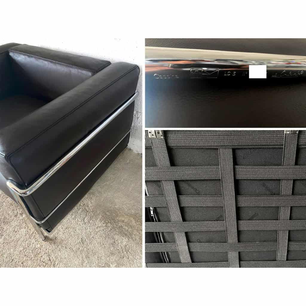 3 Fauteuils LC3 cuir brun de Le Corbusier & Cassina